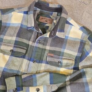 ORVIS Men's Flannel Big Bear Heavy Plaid Button Jacket Front Pocket Med Vintage